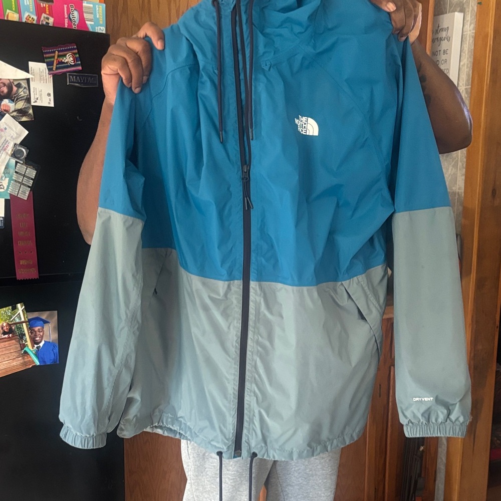 The North Face Teal and Light Gray Windbreaker